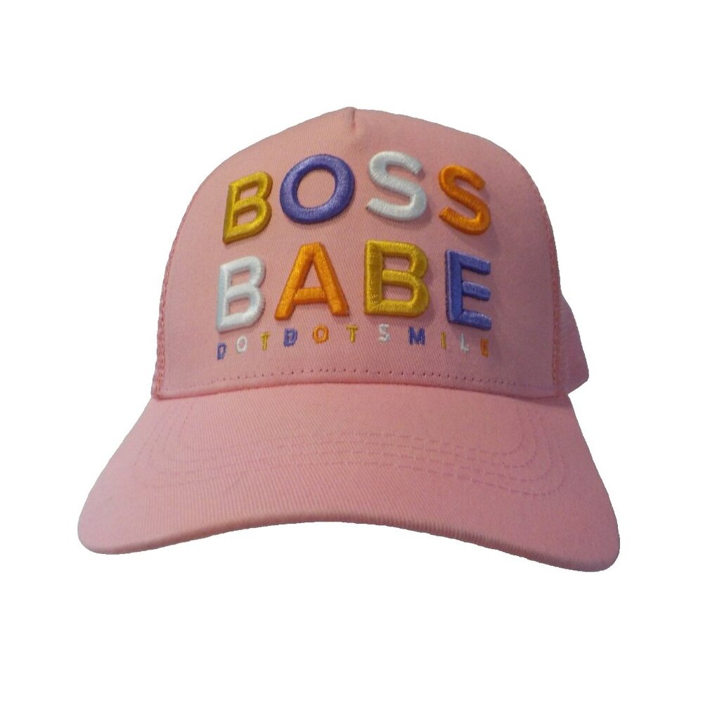BOSS BABE Snapback Thick Embroidered Dot Dot Smile Pink Trucker Hat Ball Cap